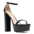thumbnail image 1 of FSJ Women Open Round Toe Platform Sandals Ankle Strap Block High Heels Sexy Cocktail Party Summer Shoes Size 10 Black, 1 of 4