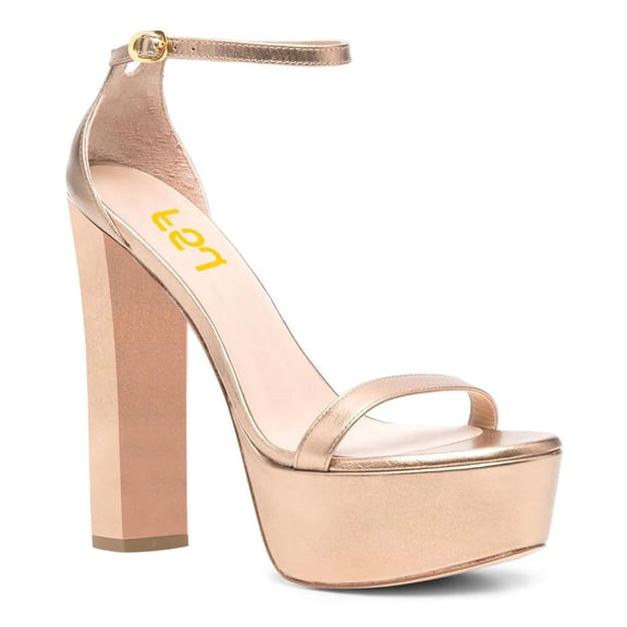 FSJ Women Open Round Toe Platform Sandals Ankle Strap Block High Heels Sexy Cocktail Party Summer Shoes Size 11 Champagne Gold