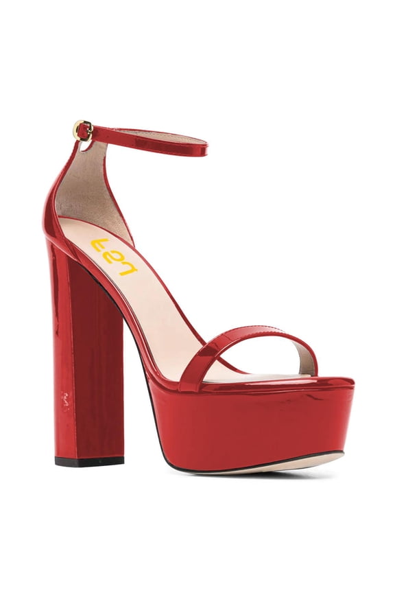 Women Open Round Toe Platform Sandals Ankle Strap Block High Heels Sexy Cocktail Party Summer Shoes Size 16 Red