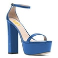 thumbnail image 1 of FSJ Women Open Round Toe Platform Sandals Ankle Strap Block High Heels Sexy Cocktail Party Summer Shoes Size 4 Blue, 1 of 4