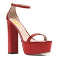 thumbnail image 1 of FSJ Women Open Round Toe Platform Sandals Ankle Strap Block High Heels Sexy Cocktail Party Summer Shoes Size 8 Red, 1 of 4