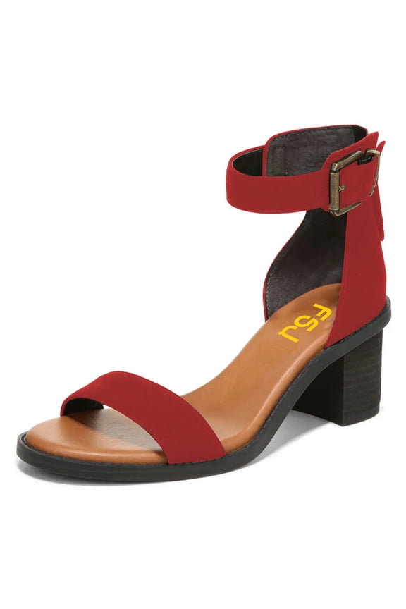 Women Open Round Toe Zipper Back Sandals Ankle Strap Low Stacked Block Heels Comfortable Daily Dress Retro Buckle Shoes Size 10 Red