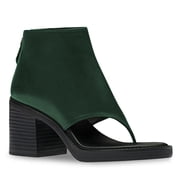 FSJ Women Open Split Toe Platform Sandal Boots Zip up Stacked Block Mid Heels Fashion Outdoor Party Booties Size 10 Dark Green