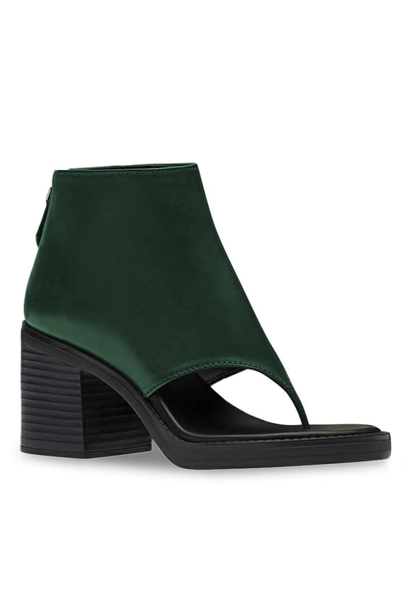 Women Open Split Toe Platform Sandal Boots Zip up Stacked Block Mid Heels Fashion Outdoor Party Booties Size 4 Dark Green