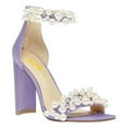 thumbnail image 1 of FSJ Women Open Square Toe Two Strap Pearls Sandals Back Zipper High Chunky Heels Summer Prom Wedding Shoes Size 8 Purple, 1 of 5
