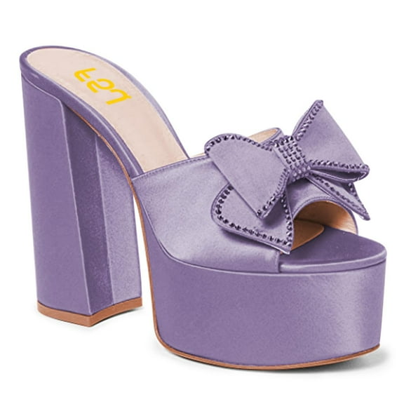 FSJ Women Open Toe Butterfly Platform Sandals Slip on Chunky High Heel Mules Fashion Prom Evening Slide Sandals Size 15 Purple