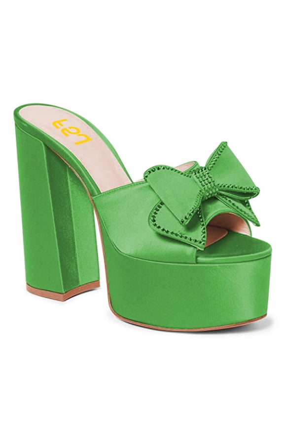 Women Open Toe Butterfly Platform Sandals Slip on Chunky High Heel Mules Fashion Prom Evening Slide Sandals Size 5 Green