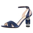 thumbnail image 1 of FSJ Women Open Toe Chic Unique Sandal Ankle Strap Chunky Block High Thick Heels Wedding Party Ballroom Prom Shoes Size 9.5 Blue, 1 of 5