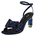 thumbnail image 1 of FSJ Women Open Toe Crystal Chunky High Heel Bow Sandals Adjustable Buckle Ankle Strap Satin Pumps Evening Party Dance Wedding Shoes Size 14 Blue, 1 of 4