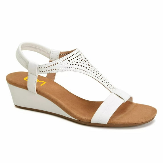 FSJ Women Open Toe Low Wedge Heels T-Strap Padded Sole Ankle Strap Sandals Casual Dress Summer Beach Shoes Size 13 White