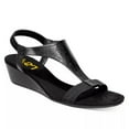 thumbnail image 1 of FSJ Women Open Toe Low Wedge Heels T-Strap Padded Sole Ankle Strap Sandals Casual Dress Summer Beach Shoes Size 7 Black Pattern, 1 of 5