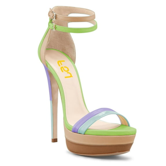 FSJ Women Open Toe Platform Stiletto High Heels Ankle Strap Double Buckle Sandals Sexy Party Formal Shoes Size 9 Multi-Green