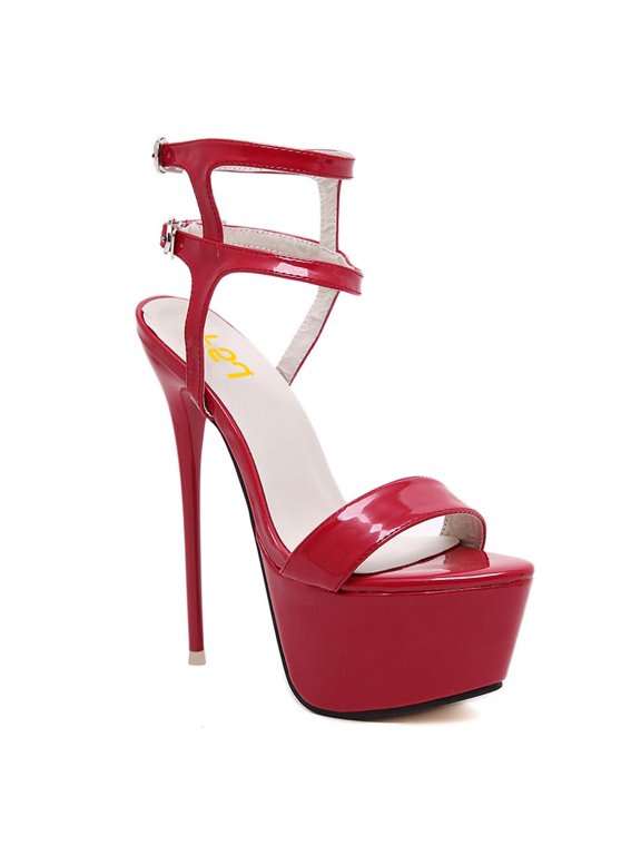 Women Open Toe Platform Stripper Heels Double Strap Sky High Stiletto Heel Sandals Sexy Party Dance Shoes Size 16 Red