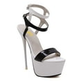 thumbnail image 1 of FSJ Women Open Toe Platform Stripper Heels Double Strap Sky High Stiletto Heel Sandals Sexy Party Dance Shoes Size 6.5 White-Black, 1 of 6