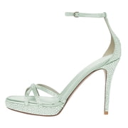 FSJ Women Open Toe Rhinestone Strappy Sandals Ankle Strap Stiletto High Heels Sparkly Night Evening Platform Shoes Size 8.5 Green