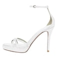 thumbnail image 1 of FSJ Women Open Toe Rhinestone Strappy Sandals Ankle Strap Stiletto High Heels Sparkly Night Evening Platform Shoes Size 8.5 White, 1 of 4