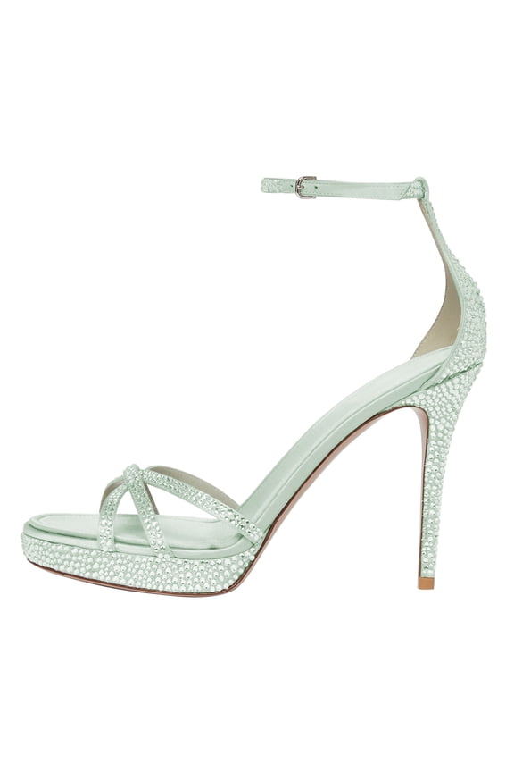 Women Open Toe Rhinestone Strappy Sandals Ankle Strap Stiletto High Heels Sparkly Night Evening Platform Shoes Size 9.5 Green