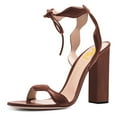 thumbnail image 1 of FSJ Women Open Toe Wavy Edge Strappy Sandals Ankle Strap Chunky Block High Heels Lace up Party Date Office Shoes Size 8 Saddle Brown, 1 of 4