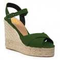 thumbnail image 1 of FSJ Women Peep Round Toe Espadrille Wedge High Heels Cross Strap Buckled Platform Sandals Summer Date Casual Dress Shoes Size 10.5 Green, 1 of 5