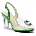 thumbnail image 1 of FSJ Women Peep Toe Crystal Slingback Pumps Buckle Transparent Chunky High Heels Fashion Party Date Heeled Sandals Size 8 Green, 1 of 4