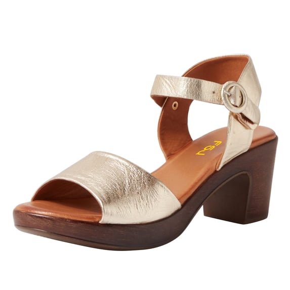 FSJ Women Platform Chunky Heel Sandals Wooden Block Heel Comfortable Open Toe Ankle Strap Wide Band Mid Heel Party Date Night Dance Shoes Size 8.5 Gold