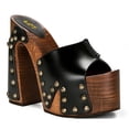 thumbnail image 1 of FSJ Women Platform Clogs Mules Open Toe Wooden Block High Heel Sandals Rivet Studded Chunky Slides Size 13 Black, 1 of 4