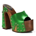 thumbnail image 1 of FSJ Women Platform Clogs Mules Open Toe Wooden Block High Heel Sandals Rivet Studded Chunky Slides Size 4 Green, 1 of 4