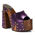 thumbnail image 1 of FSJ Women Platform Clogs Mules Open Toe Wooden Block High Heel Sandals Rivet Studded Chunky Slides Size 5.5 Purple, 1 of 4