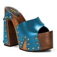 thumbnail image 1 of FSJ Women Platform Clogs Mules Open Toe Wooden Block High Heel Sandals Rivet Studded Chunky Slides Size 7 Blue, 1 of 4
