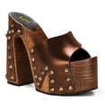 thumbnail image 1 of FSJ Women Platform Clogs Mules Open Toe Wooden Block High Heel Sandals Rivet Studded Chunky Slides Size 7 Brown, 1 of 4