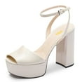 thumbnail image 1 of FSJ Women Platform Heels Ankle Strap Chunky Heeled Sandals Open Peep Toe Sexy Pumps for Wedding Party Size 10.5 White, 1 of 5