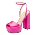 thumbnail image 1 of FSJ Women Platform Heels Ankle Strap Chunky Heeled Sandals Open Peep Toe Sexy Pumps for Wedding Party Size 15 Pink, 1 of 6