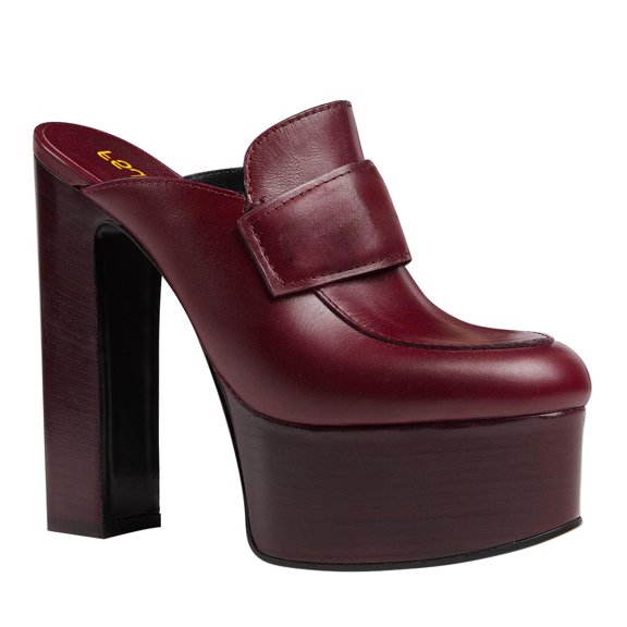 FSJ Women Platform Mules Chunky Block Heel Sandals Slip On Closed Round Toe Loafer Clogs Casual Versatile Backless Shoes Size 10.5 Red