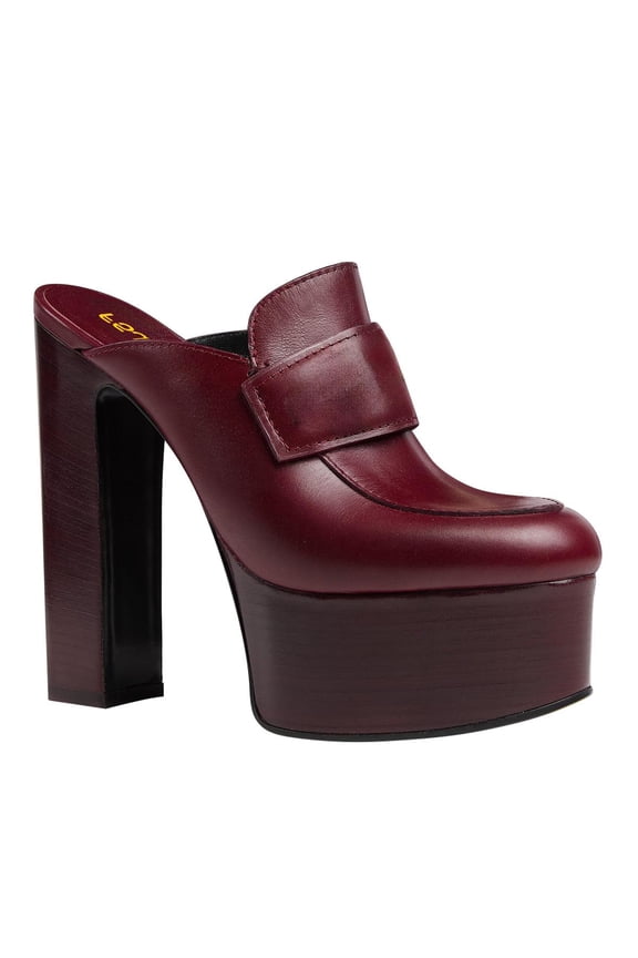 Women Platform Mules Chunky Block Heel Sandals Slip On Closed Round Toe Loafer Clogs Casual Versatile Backless Shoes Size 8 Red