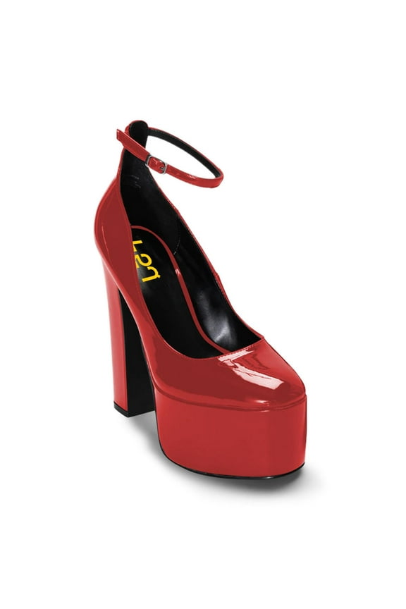 Women Platform Thin Ankle Strap Pumps Closed Toe Block High Heels Sexy Date Formal Dress Shoes Size 8 Red
