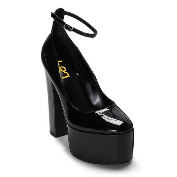 FSJ Women Platform Thin Ankle Strap Pumps Closed Toe Block High Heels Sexy Date Formal Dress Shoes Size 9.5 Black