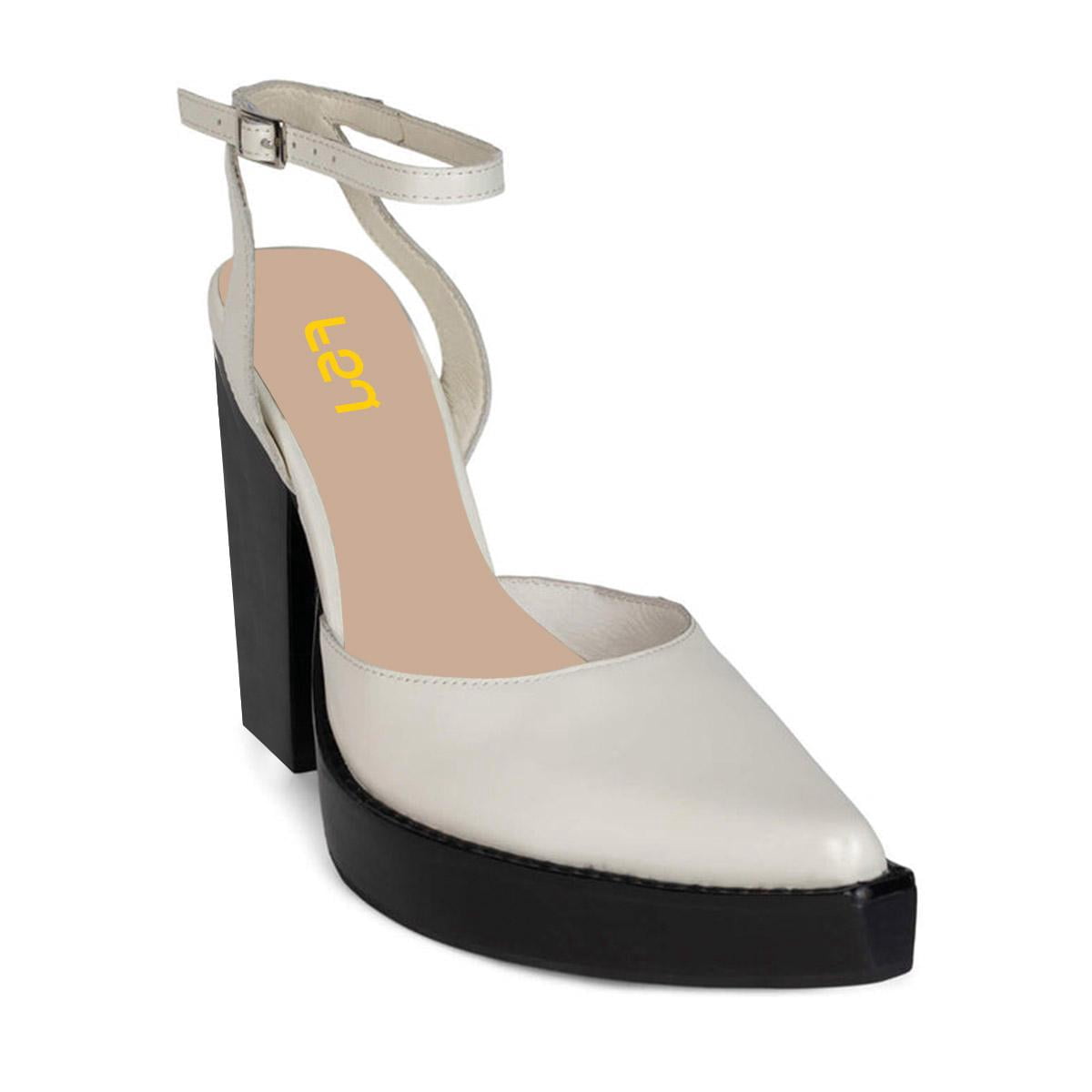 FSJ Women Pointed Toe Buckled Slingback Pumps Ankle Strap Platform ...