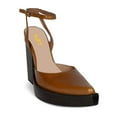 thumbnail image 1 of FSJ Women Pointed Toe Buckled Slingback Pumps Ankle Strap Platform Chunky High Heel Sandals Formal Dressy Work Shoes Size 8 Brown, 1 of 4