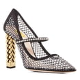 thumbnail image 1 of FSJ Women Pointed Toe Rhinestone Mesh Pumps Single Band Chain Chunky High Heels Elegant Prom Party Evening Shoes Size 11 Black, 1 of 5