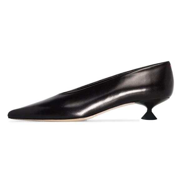 FSJ Women Pointed Toe Slip on Pumps V Cut Low Spool Heels Comfortable Business Daily Dress Shoes Size 5 Black