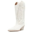thumbnail image 1 of FSJ Women Retro Western Cowboy Knee High Boots Wide Calf Cowgirl Boots Pointed Toe Low Stacked Heel Pull On Tall Boot Shoes Size 12 White, 1 of 4