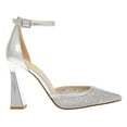 thumbnail image 1 of FSJ Women Rhinestone Studded Mesh D'orsay Pumps Chunky High Heel Ankle Strap Sandals Elegant Prom Party Bridal Shoes Size 12 Silver, 1 of 5