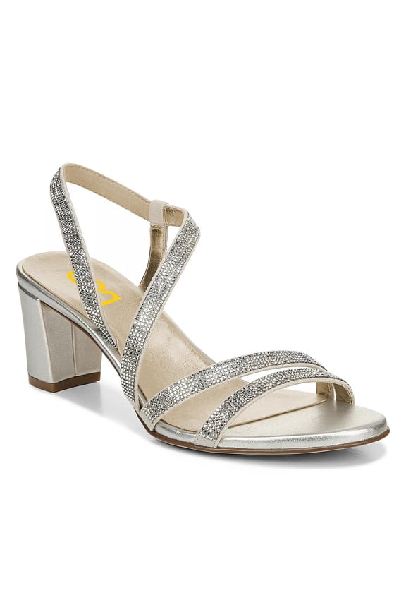 Women Rhinestone Studded Strappy Sandals Open Round Toe Low Chunky Block Heels Shiny Prom Date Work Shoes Size 10.5 Silver