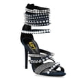thumbnail image 1 of FSJ Women Rivets Studded Crisscross Straps Sandals with Rhinestones Open Toe Zipper Stiletto High Heels Sexy Cocktail Party Dressy Shoes Size 6.5 Navy, 1 of 4