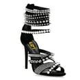 thumbnail image 1 of FSJ Women Rivets Studded Crisscross Straps Sandals with Rhinestones Open Toe Zipper Stiletto High Heels Sexy Cocktail Party Dressy Shoes Size 8.5 Black, 1 of 4