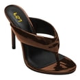 thumbnail image 1 of FSJ Women Round Open Toe Thong Stiletto Mule Sandals High Heel Slip On Flip Flops Comfortable Summer Shoes Size 6.5 Brown, 1 of 4