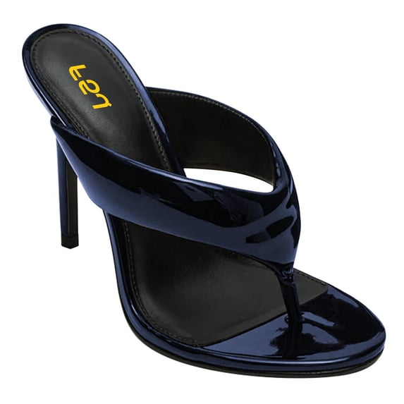 FSJ Women Round Open Toe Thong Stiletto Mule Sandals High Heel Slip On Flip Flops Comfortable Summer Shoes Size 8 Blue