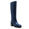 thumbnail image 1 of FSJ Women Round Toe Knee High Boots Side Zipper Pull on Chunky High Heels Comfortable Daily Walking Boots Size 6 Blue, 1 of 4