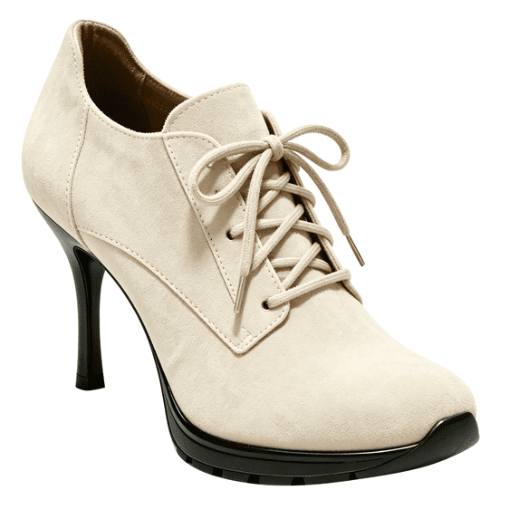 FSJ Women Round Toe Oxfords Heels Lace-Up Stiletto High Heel Fashion Pumps Office Party Shoes Size 6 Beige