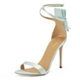 thumbnail image 1 of FSJ Women Sexy Back Bowknot Ankle Buckle Strap Sandals Open Toe One Strap Stiletto Heels Slide Pumps Wedding Summer Dress Shoes Size 10 Blue, 1 of 4
